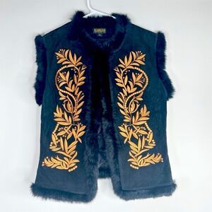 Georgiou Studio Women's Fur Trim Embroidered Vest